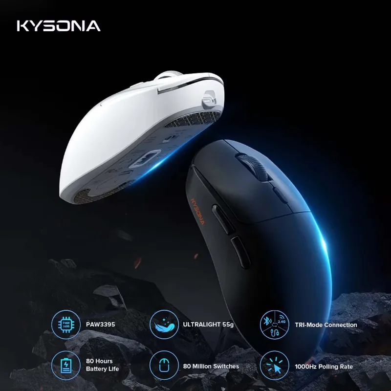 

Kysona M600 V2 PAW3395 White Wireless Gaming Esports Lightweight 55g 26000DPI 6 Buttons Optical PAM3395 Mice PC Accessories