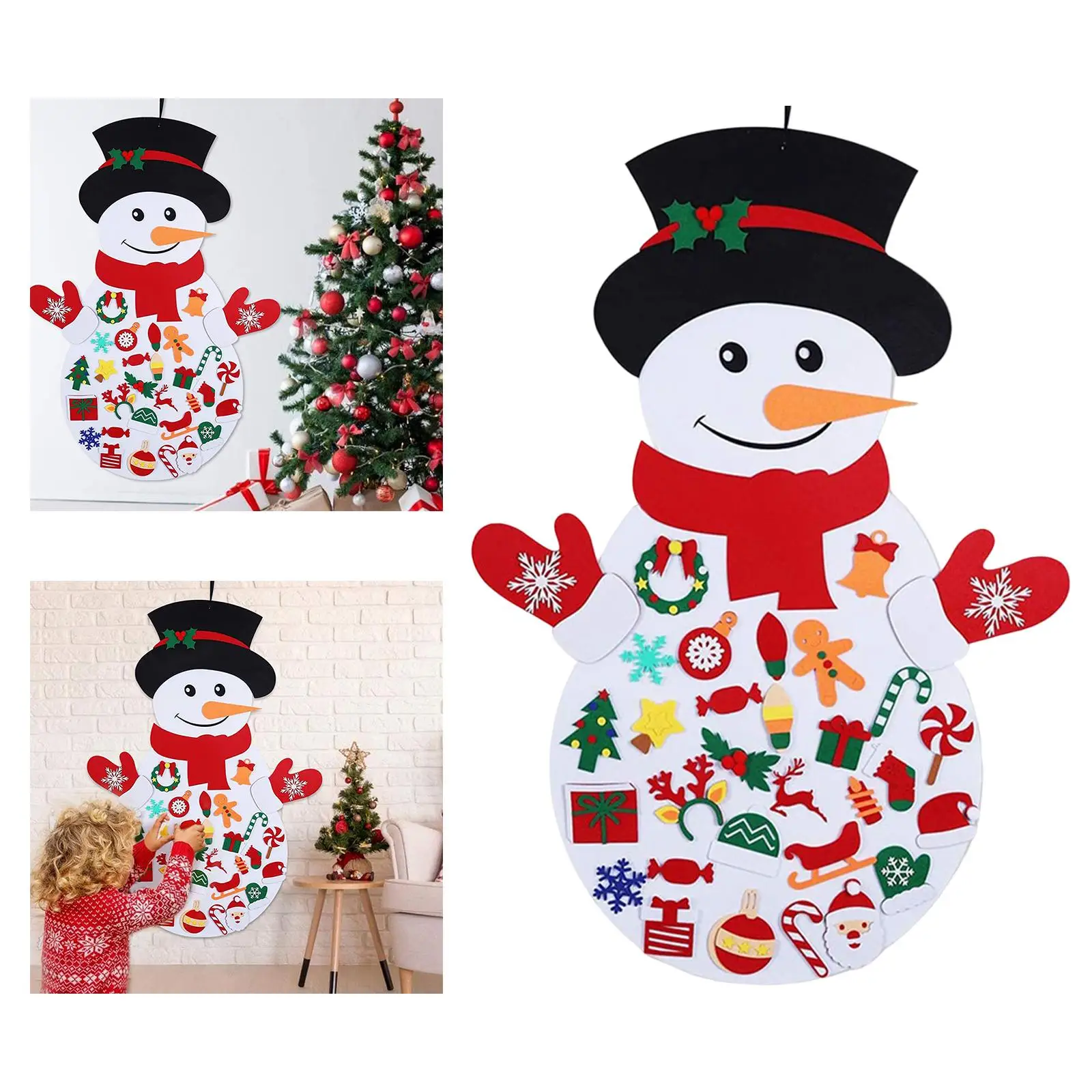 DIY Felt Christmas Snowman Games Set Ornaments Hanging Decor Set Kids Toys