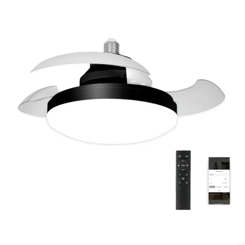  Convenient Installation Ceiling Light E27 LED Bulb Fan 3 Speeds Practical 48W Fan Light ABS Texture for Warehouse