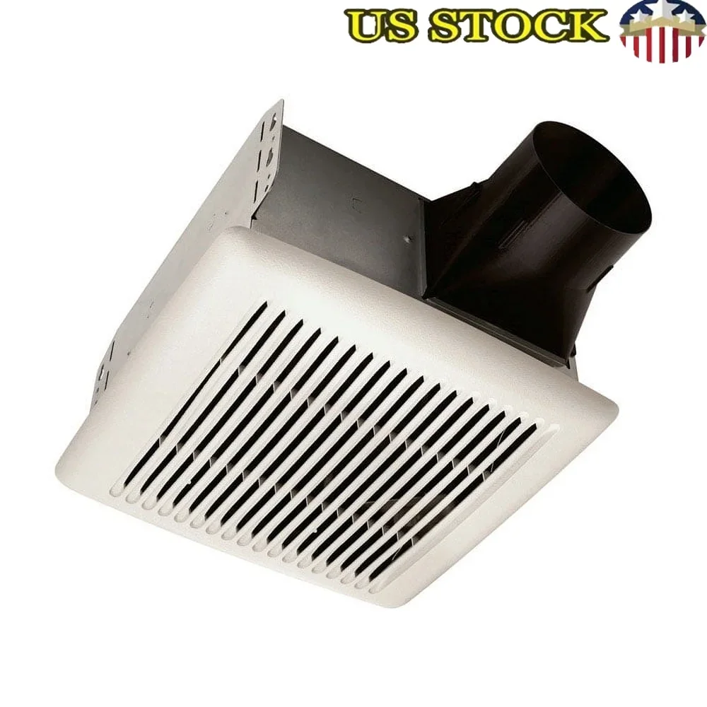 

Single-Speed Bathroom Exhaust Fan 110 CFM 3 Sones Steel Construction Non Metallic Damper Ceiling Installation HVI Certified