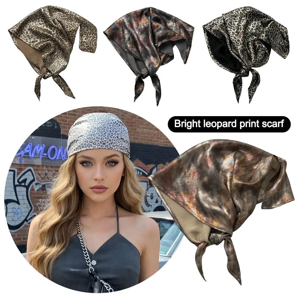 

Elegant Leopard Print Hip Hop Hair Scarf Laser Color Square Shape Hair Shawl Wrap Soft Breathable Headband Hair Accessory