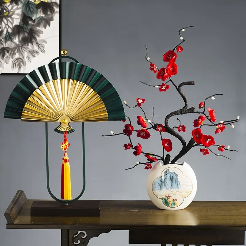 

New Chinese Living Room, New Home, Gifts, Entrance Hall, Desktop TV, Wine Cabinet, Fan Decorations, Zen Style Decorations