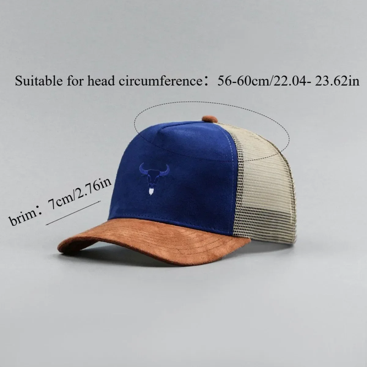 Blue Bull Head Print Unisex Mesh Wildleder Trucker Hut Frühling Sommer Atmungsaktive Sport Baseball Cap Frauen Männer Outdoor Sonnenhut – Detail 5