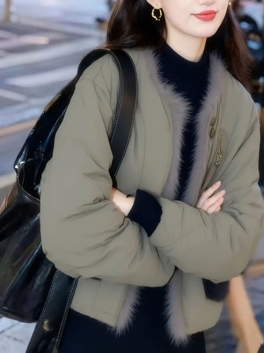 Green Lamb Velvet Short Baseball Jacket Women's Ultra-Thick Plush Workwear Coat Korean Style Long Sleeve Short Length