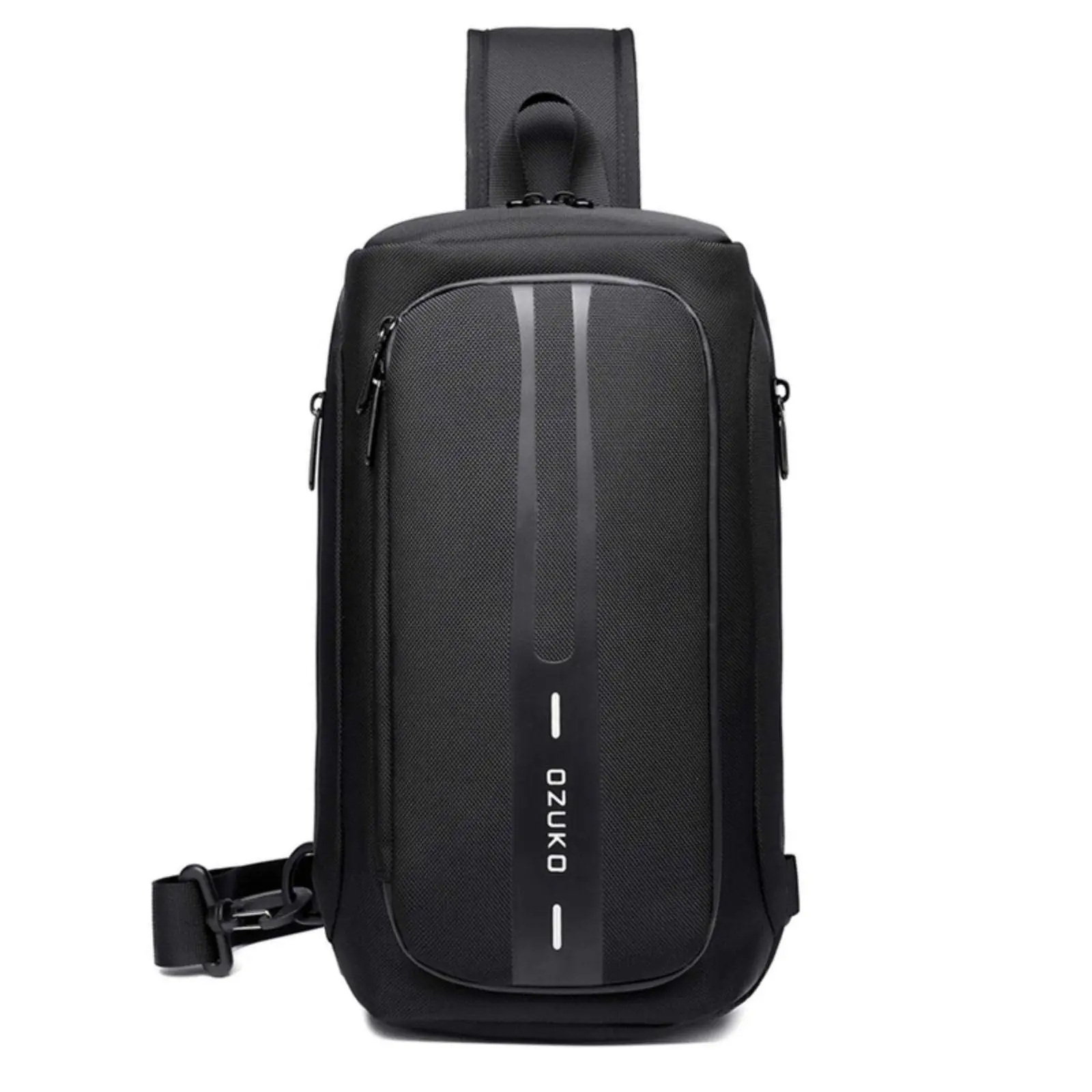 Men Chest Crossbody Bags Waterproof Sports Shoulder Fashion Usb Multifunctional Sling Bag (Black)