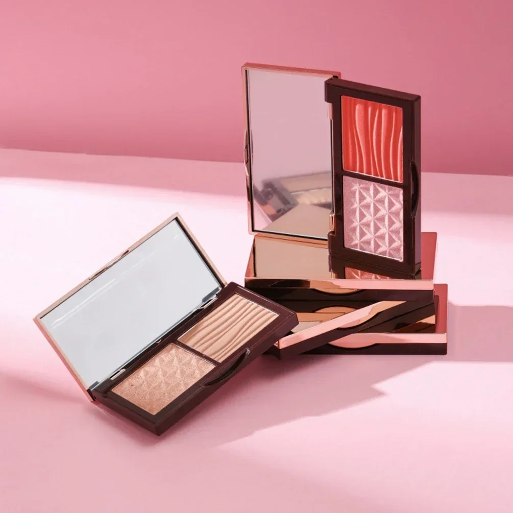 Two-color Highlight contour blusher Powder Plate Private Label Long-lasting Brighten Custom Logo Makeup Wholesale Cruelty Free