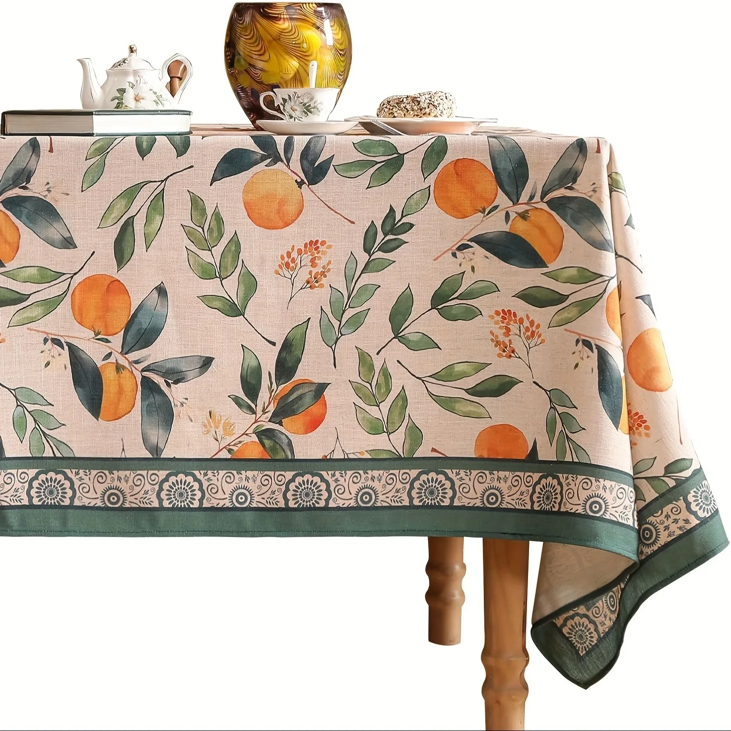 1pc Designer Orange Tablecloth - Orange and Leaf Pattern - Suitable for All Seasons