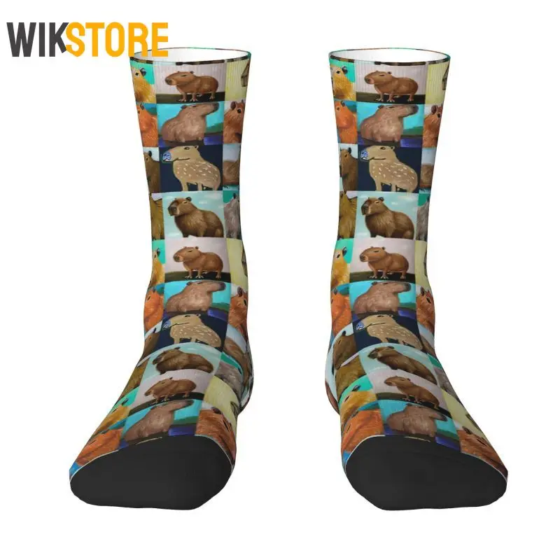 

Fashion Print Capybara Collage Socks for Men Women Male Stretch Summer Autumn Winter Kawaii Animal Hip Hop Happy Crew Socks