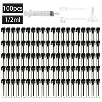 100PCS + 4 accessories 1/2ml clear glass perfume bottle with 100 dropper bottles, 1 pipette, 1 funnel, 1 dispenser, 1 syringe