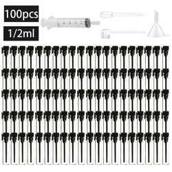 100/300PCS+4 aksesuar 1/2ml şeffaf cam parfüm şişesi, 100 damlalıklı şişe, 1 pipet, 1 huni, 1 dağıtıcı, 1 şırınga