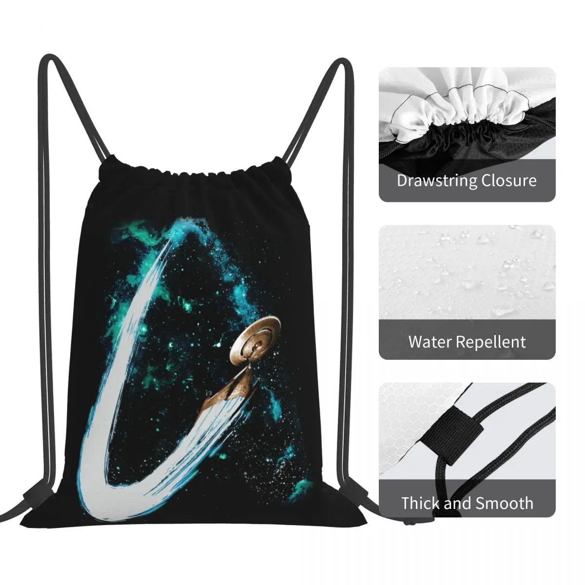 Knapsack Trek And The Stars Discovery Nebula Ship Trail Top sin mangas-1 Humor novedad bolsas con cordón bolsa de gimnasio mochila