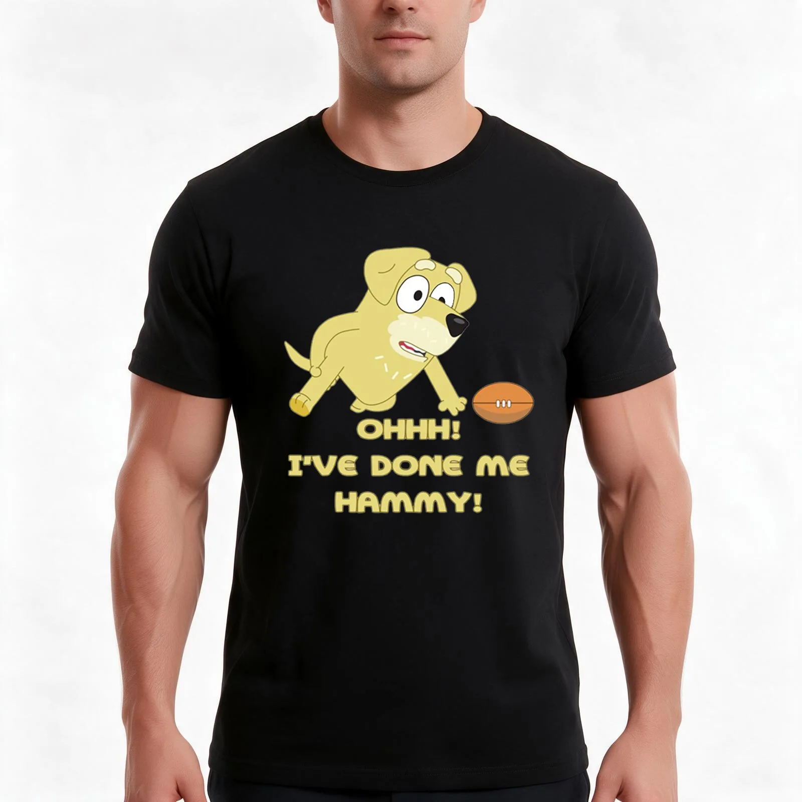 I've done me hammy! T-Shirt, Summer Casual Cotton Tee, Oversized Streetwear Tops, Vintage Graphic Print, Loose Fit Short Sleeve