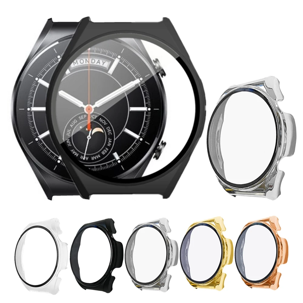 Full Screen Protector For Xiaomi Watch S1 Electroplated PC+Tempered Glass Protective Case Shell Cover