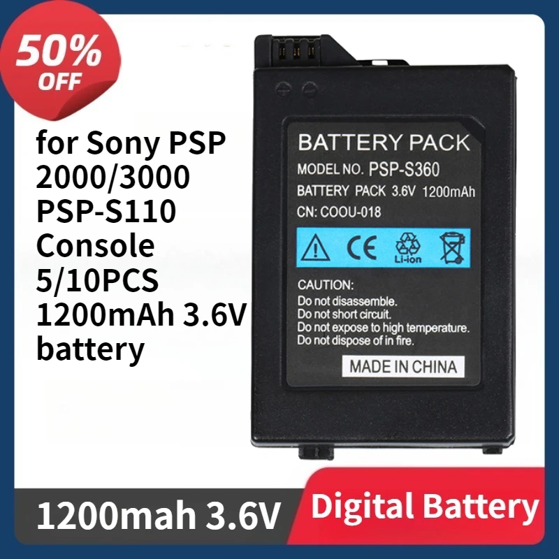 

Lithium Rechargeable Battery Pack Real Capacity Replacment for Sony PSP 2000/3000 PSP-S110 Console 5/10PCS 1200mAh 3.6V Battery