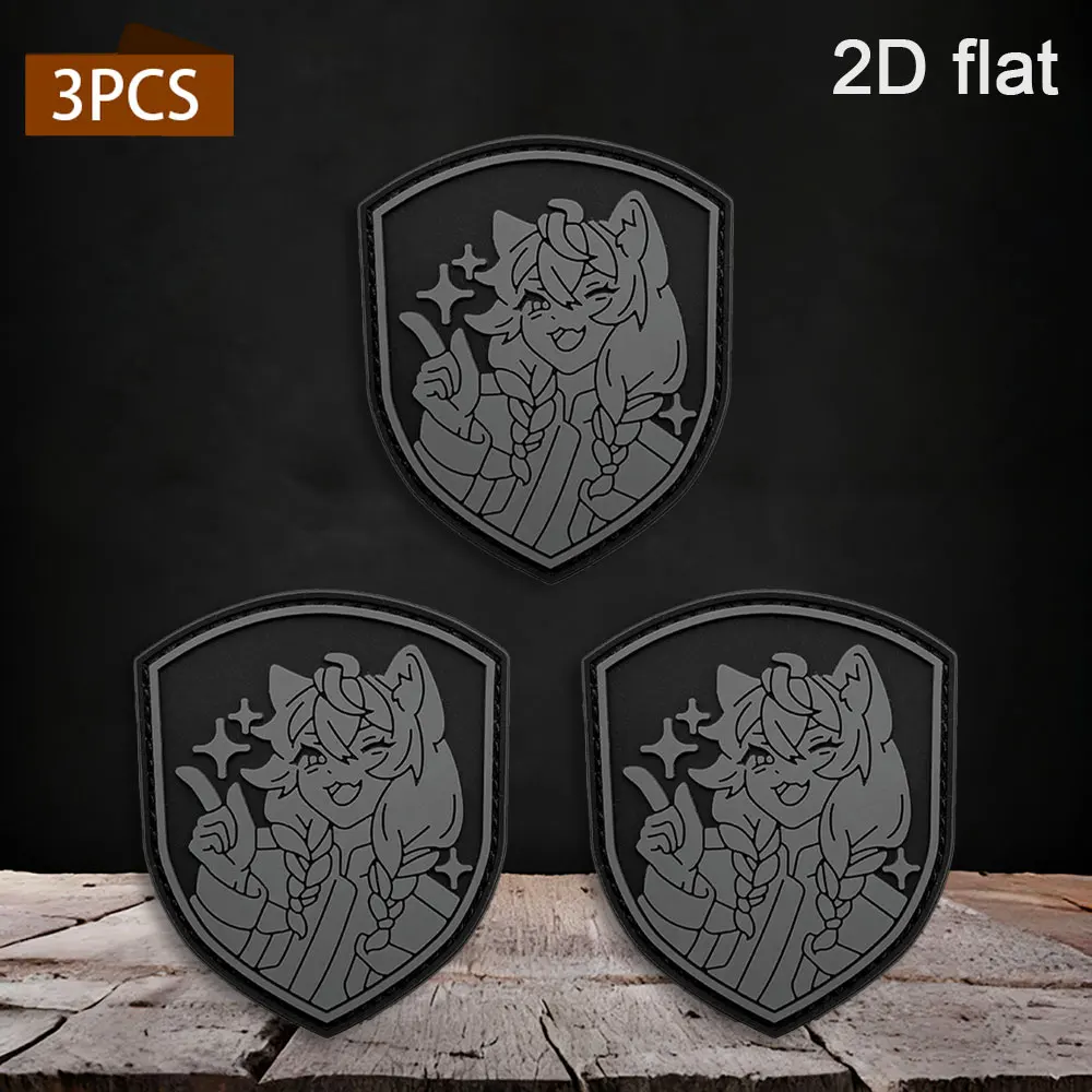 Specifications Available: 1Pc/2Pcs/3Pcs/4Pcs Set, 2D Shield-Shaped Double Twist Cat Ear Girl Pvc Rubber Patch with Glow-In-The-Dark Effect, Includes Felt Backing, 3D Embossed Star Girl Face, Strong Luminous Effect at Night, Four Colors (Gold, Silver, Gray, Red), Contrasting Color Base, Waterproof, Wear-Resistant, Non-Fading, Suitable for Tactical Vests, Workwear Backpacks, Anime-Style Cute Decorative Patches