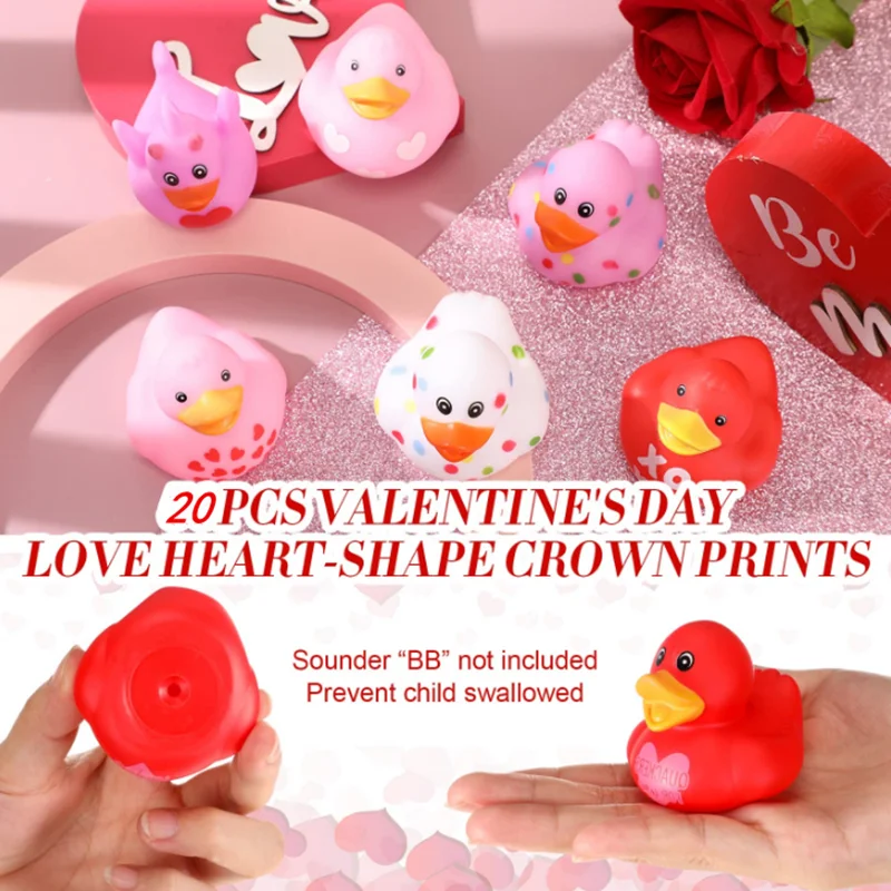 5-30Pcs 2 Inch Valentine Rubber Ducks in Bulk Valentine\'s Day Pink Red White Purple Small Heart Rubber Ducks for Pool Bathtub