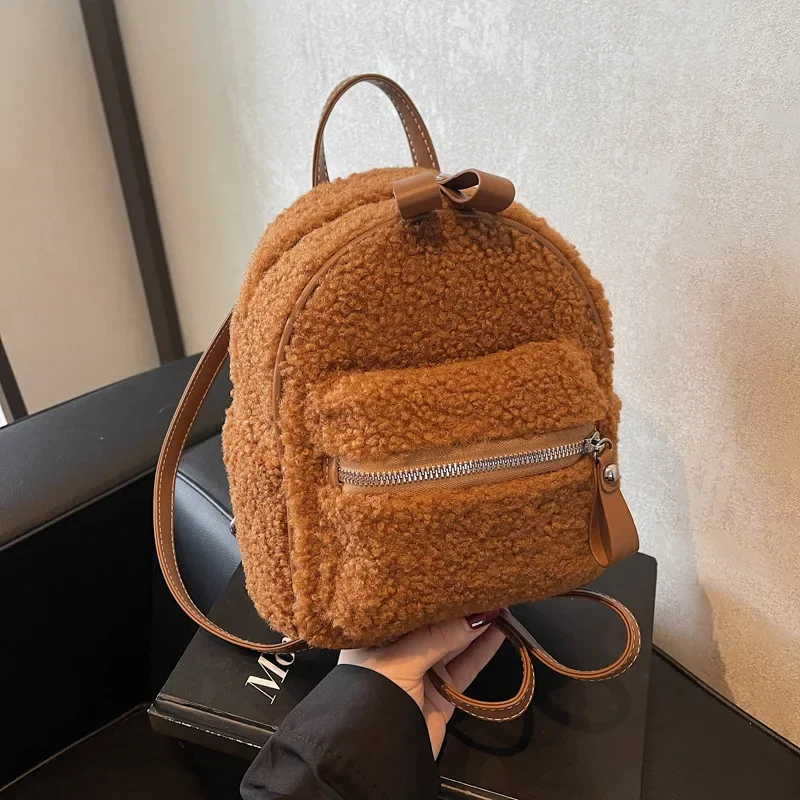 Kids Backpacks for Boy Lamb Hair Backpack Fashionable Cute Backpack Class Bags for Girl Mother Kids Bag Travel Bags Mochila Sac