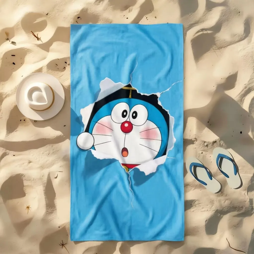 Doraemon Blue Solid Background Peeking Print Beach Towel Microfiber Quick Dry Sand Free Robot Cat Kids Anime Lovers view 6