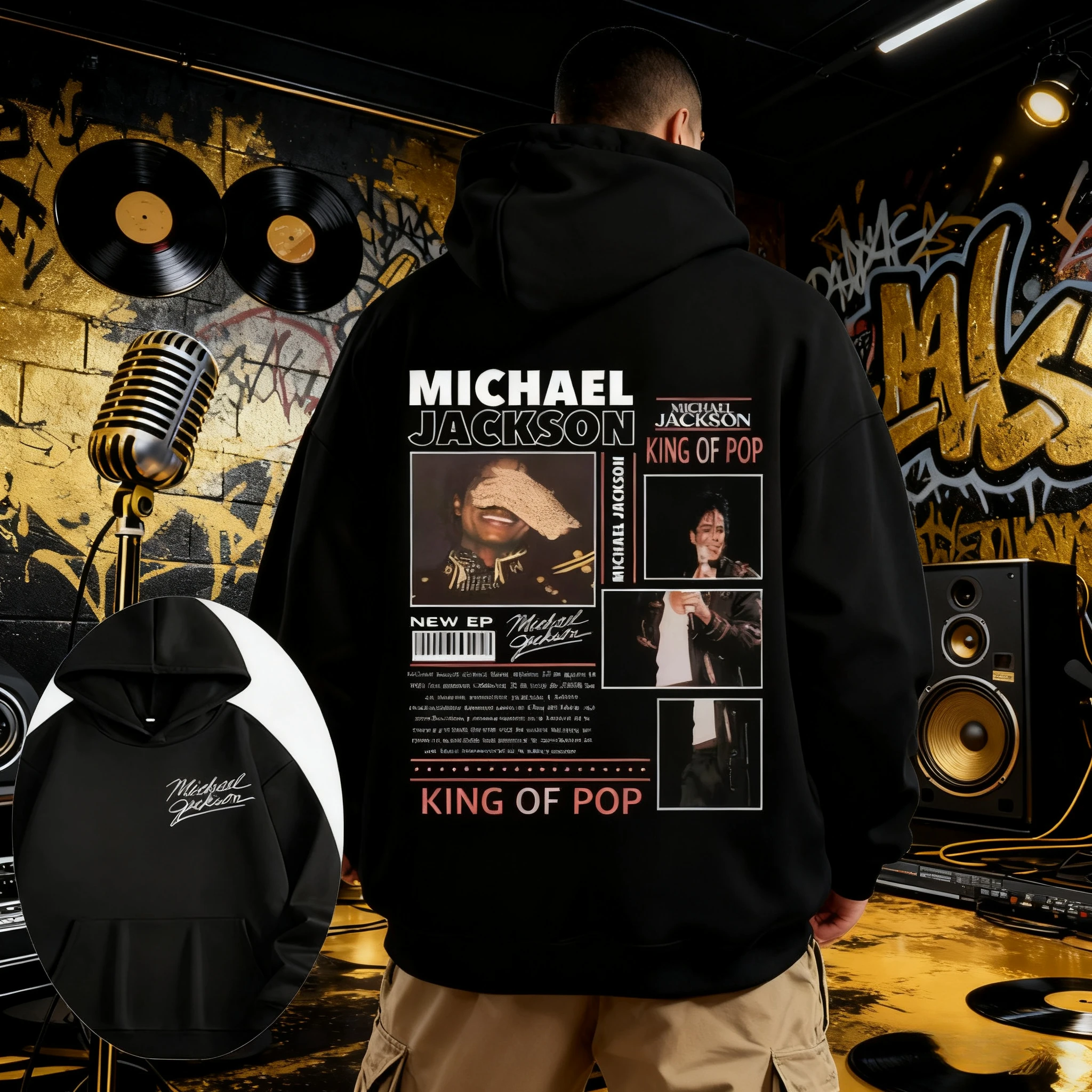 2025 الخريف/الشتاء مايكل جاكسون البوب الجرافيك هود الرجال خمر القوطية روك القطن الدافئة الهيب هوب الشرير كنزة بمقاس كبير #1