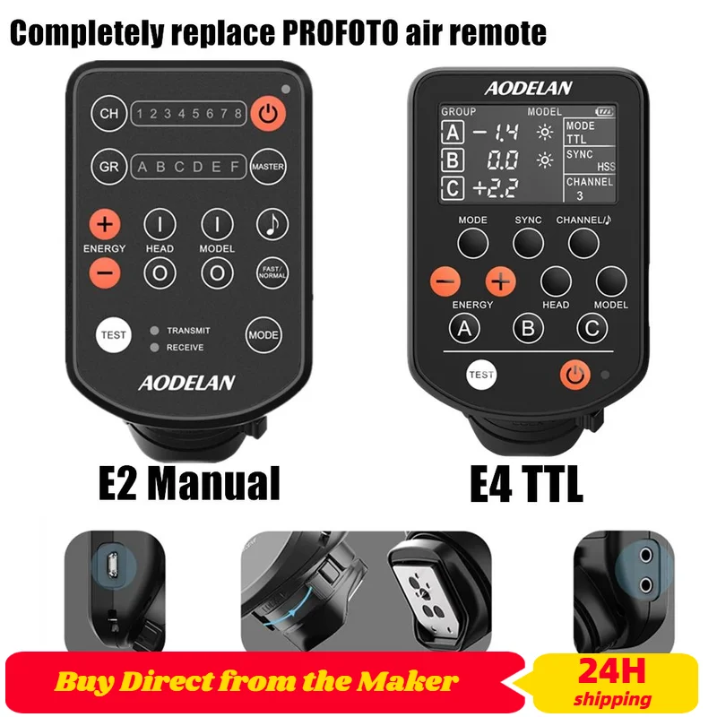 AODELAN E4 E2 Wireless Flash Trigger Air Sync ระยะไกลสำหรับ Profoto A1 A1X B1X B2 B10 D1 Pro-10; แทนที่ Profoto Air TTL