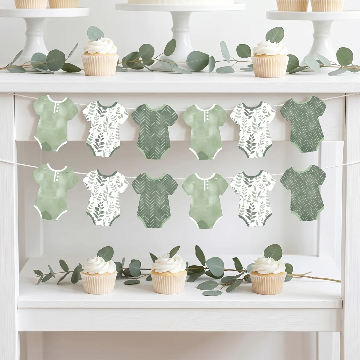Happiness Boho Botanical Baby Garland Banner Greenery Baby Bodysuits Baby Shower Gender Reveal  Baptismal Party Decorations - view 4