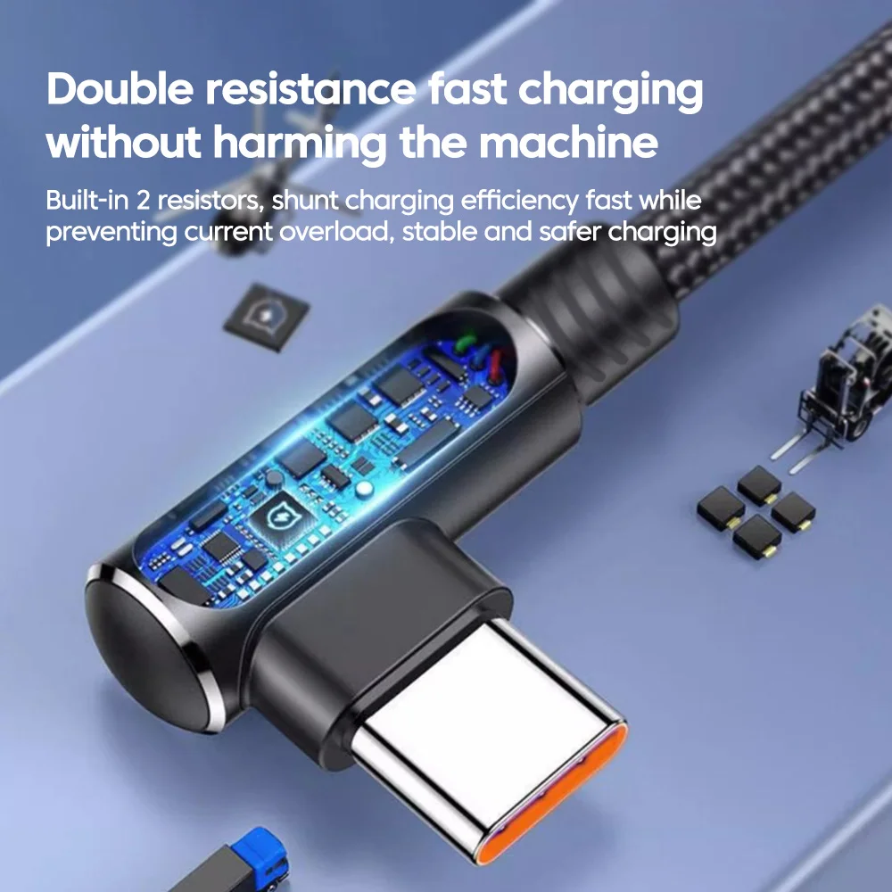 120W USB to Type C Cable 90 Degree Elbow For Samsung Xiaomi Redmi Huawei Honor 6A Type C Fast Charging Data Cable Cord Wire