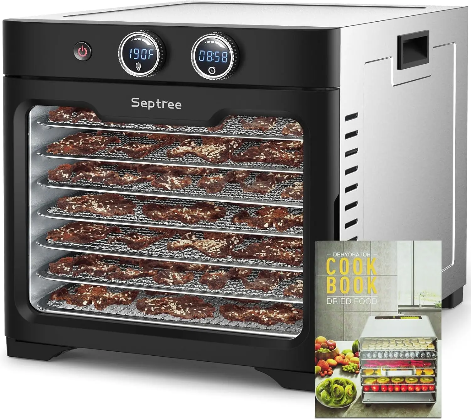 Large 8 Trays Food Dehydrator, 8 Stainless Steel Trays Hold 10lb Raw Meats with 8.8ft² Drying Space,24H Timer,190°F T