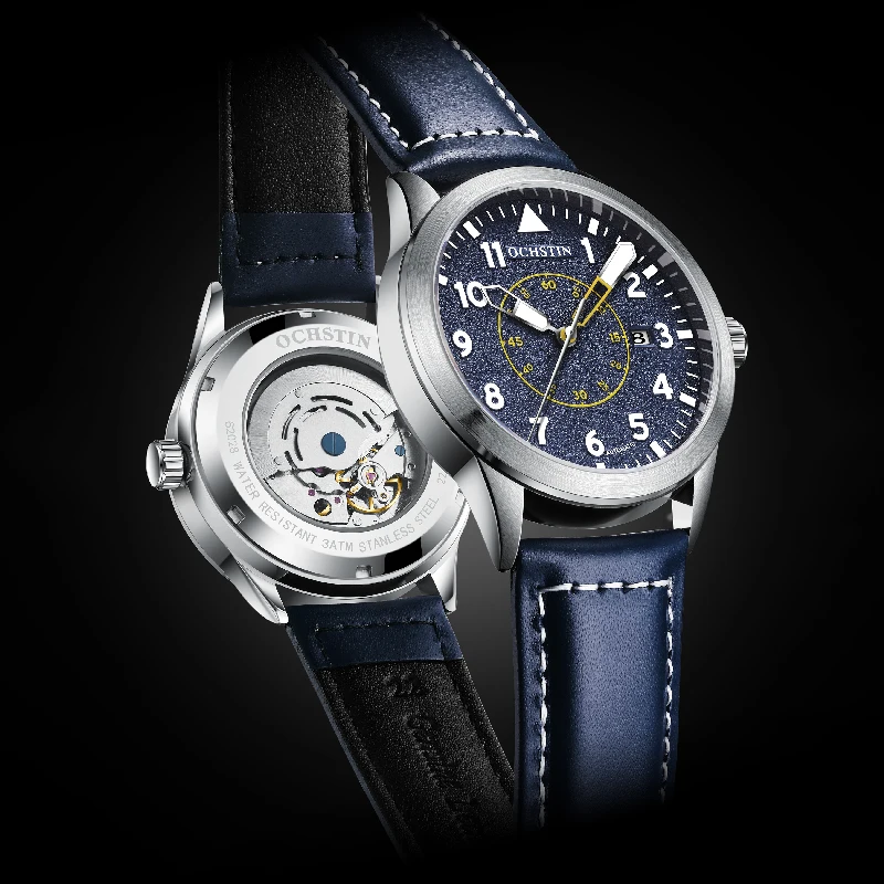 Vintage Style Pilot Men Watch Automatic Mechanical Classic Design Auto Date Display Leather Strap Male Leisure Sport Wristwatch