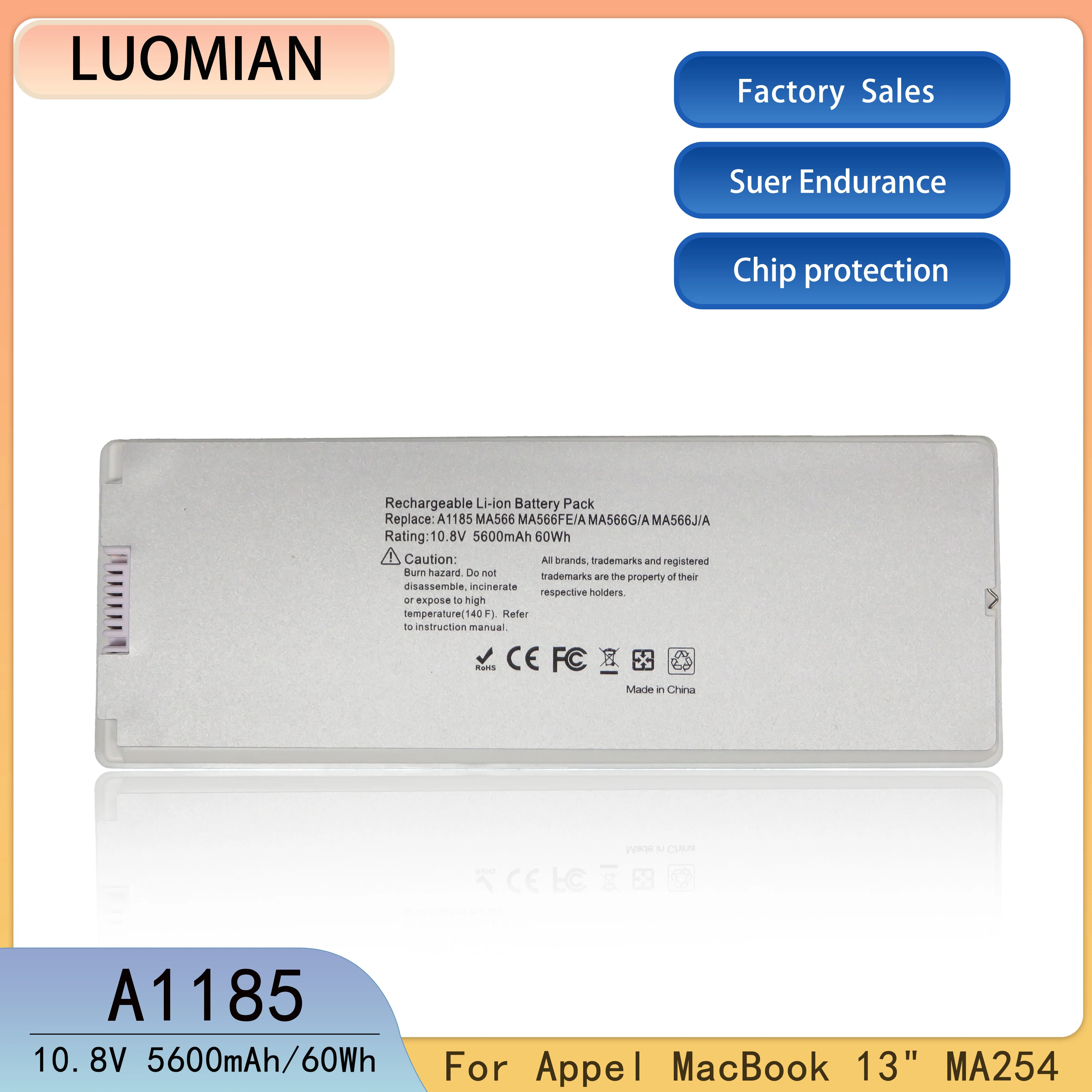 Аккумулятор для ноутбука A1185 для Apple MA566 MA566FE/A MA566G/A MA566J/A ДЛЯ MACBOOK 13 дюймов MA472 MA472B/A MA701 MB404X A1181 5600 мАч