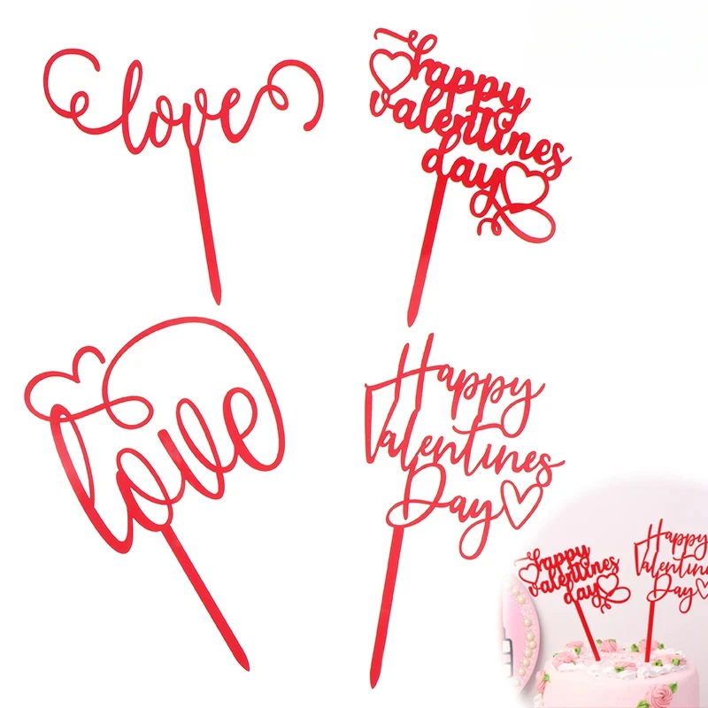 5Pcs Valentine’s Day Plastic Cupcake Topper Red Love Letter Cake Decor Happy Party Decor For Home 2025 Celebrate February 14