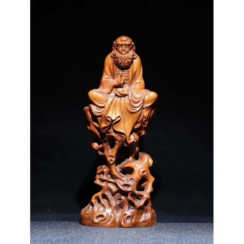 Collect China Box-Wood Hand Carving Taoism Dharma Staue Statuary