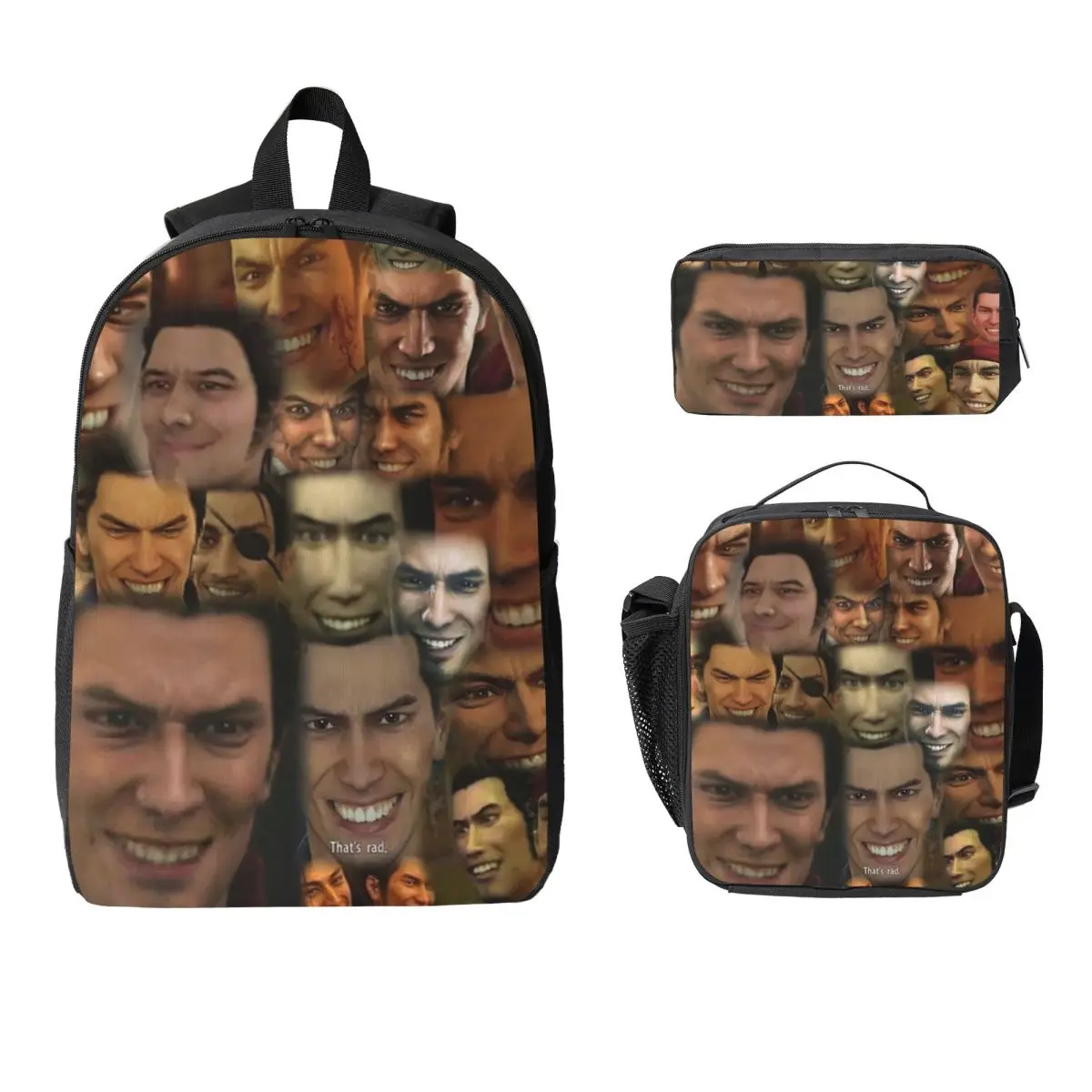 

Happy Kazuma Kiryu Backpack Student Boys Girls BookBag School Bag Computer Shoulder Bags 3ps Insulated Lunch Bag Pencil Case