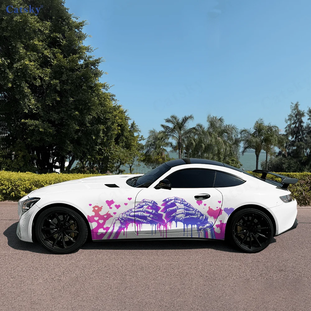 Neon Skull Hand Heart Car Vinyl Wraps Decal Self-adhesive PVC Sticker Suitable for Trucks SUV Decoration Auto Accessories Gift