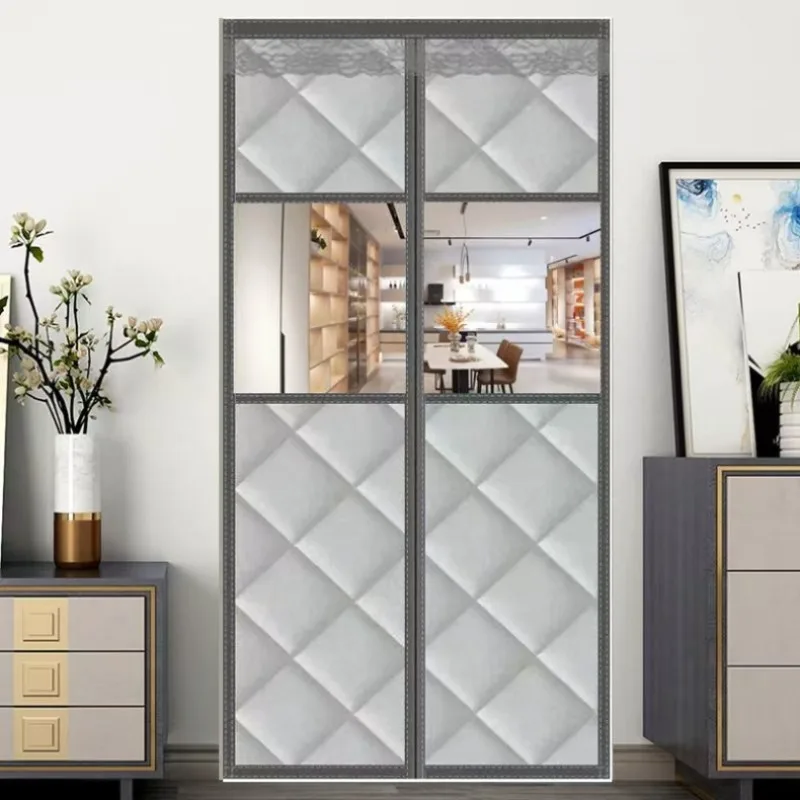 Magnetic Thermal Insulated Door Curtain Winter Quilted Thicken Windproof Door Cover Visible Window Curtain Screen for Doorway