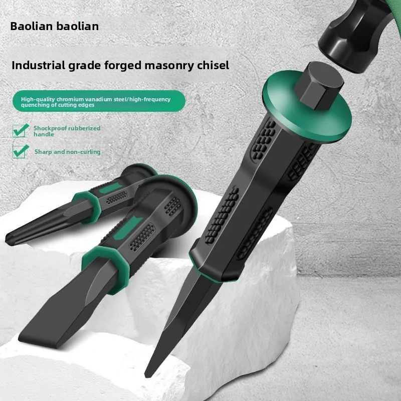 

Baolian Chrome Vanadium Steel Stone Flat Chisel With Hand Guard Construction Cement Masonry Concrete Engraving Cut Tool