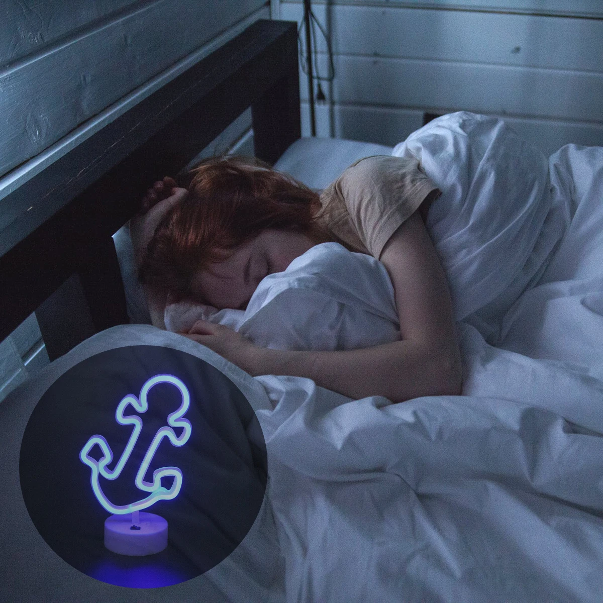 1pc Led Anchor Neon Shape Round Base Wall Art Lamp For Home Party Wedding Decor Night Lighting Decoration