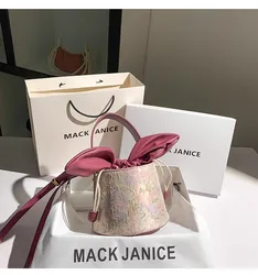 Fashion Bow Knot Bucket Bag High Quality Luxury Embroidery Women Handbag Female Casual Bag Lady Purse Shoulder Messenger Bag