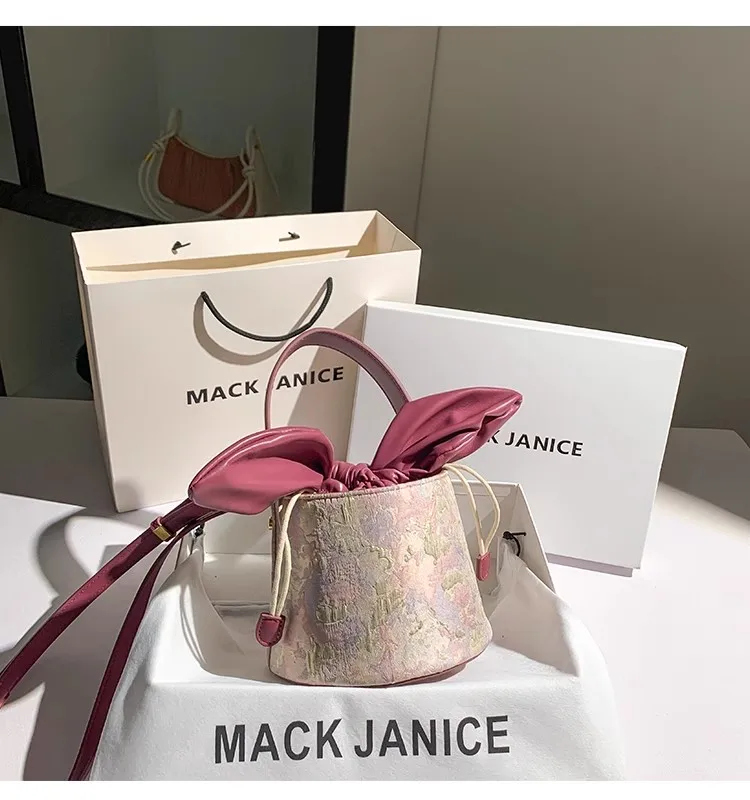 Fashion Bow Knot Bucket Bag High Quality Luxury Embroidery Women Handbag Female Casual Bag Lady Purse Shoulder Messenger Bag