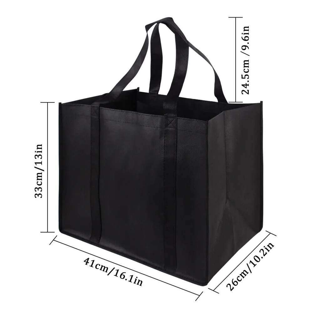 Non-Woven Black And  Gray Simple Foldable Portable Eco-Friendly Large Capacity Reusable Grocery Duty Shopping Bags Totes Handbag