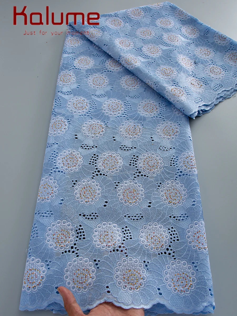 

Kalume Latest Austria Cotton Lace Fabric High Quality 5 Yards Embroidered 2026 African Swiss Voile Cotton Lace Fabric for Women