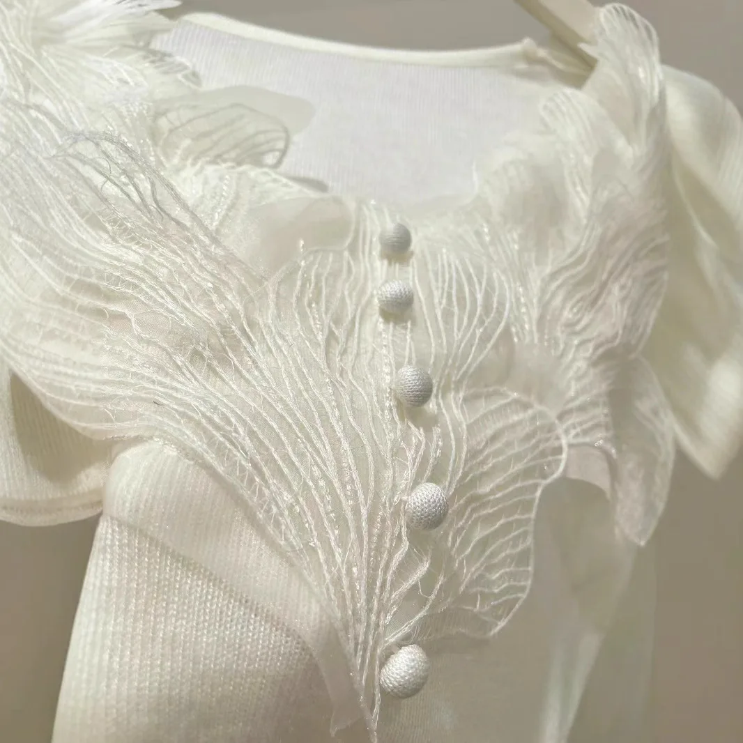 2025 가을 겨울 슬림핏 브이넥 레이스 니트 가디건 한국 캐주얼 시크 블라우스