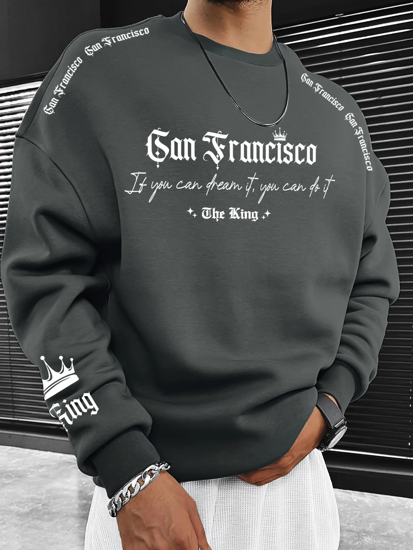 Herren Streetwear Rundhals-Sweatshirt San Francisco Krone Buchstabendruck Polyester Casual Pullover S-XXL – Detail 6