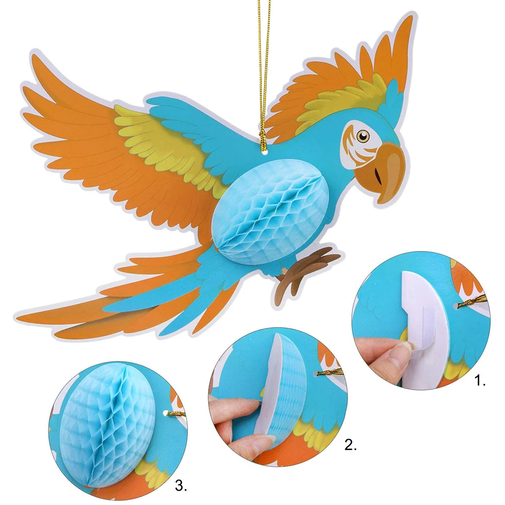 F9 6pcs/Set Paper Hanging Parrot Decoration Tropical Party Decoration Summer Party Garden Birthday Wedding Decor Window Decor