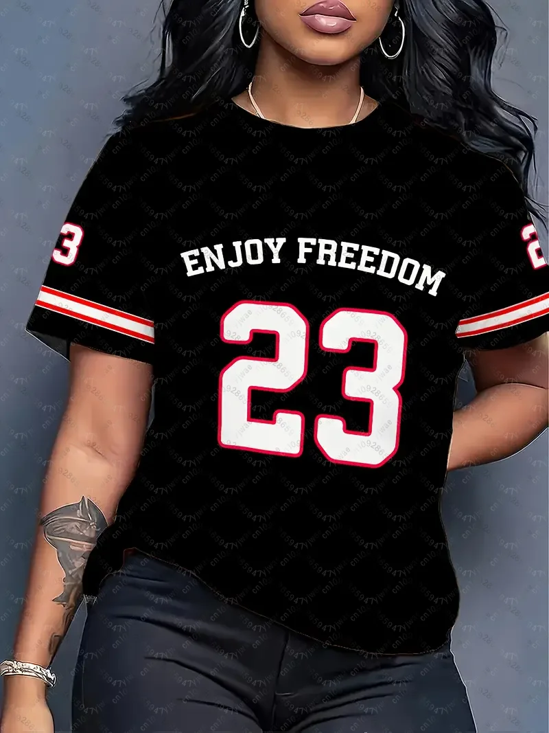 

Women's ENJOY FREEDOM NO.8 Printed Round Neck Short Sleeve T-Shirt Summer Graphic Tee Jerseys Plus Size Men's Sport T-Shirt Tops