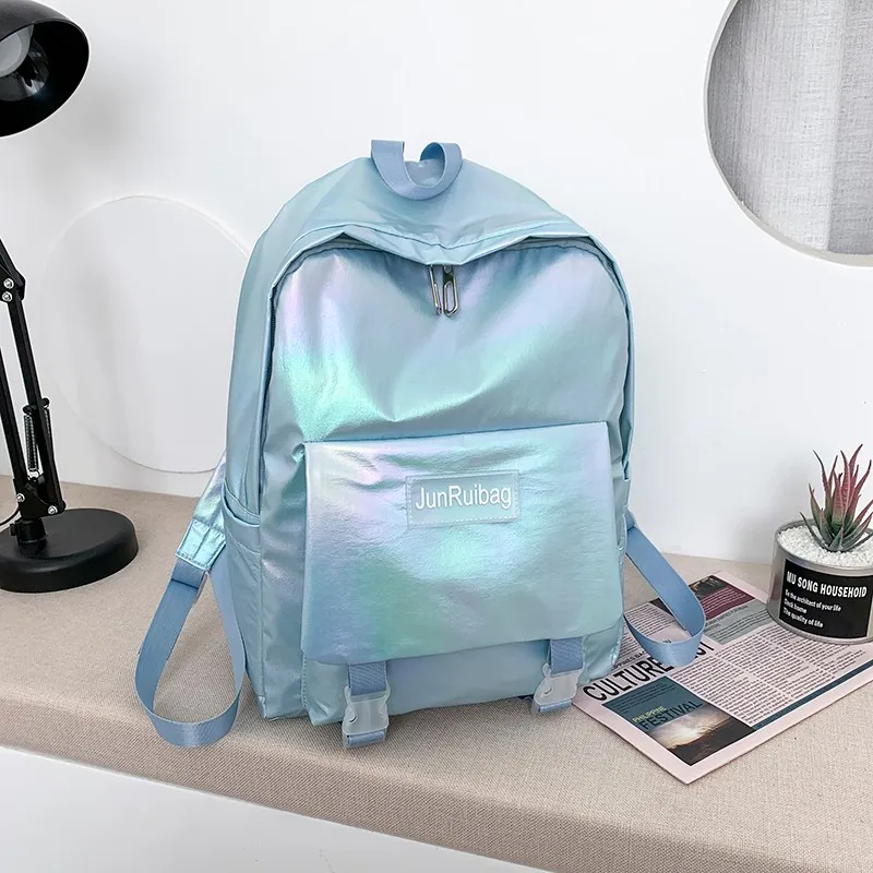 Sac à dos holographique pour filles, avec lettres brodées, grande capacité, idéal pour l\'école, le voyage