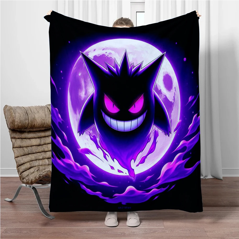 Japanese Anime Pokémon Gengar Flannel Blanket for Beds Home Sofa Lunch Office Travel Picnic Blanket Children Student Kids Gifts