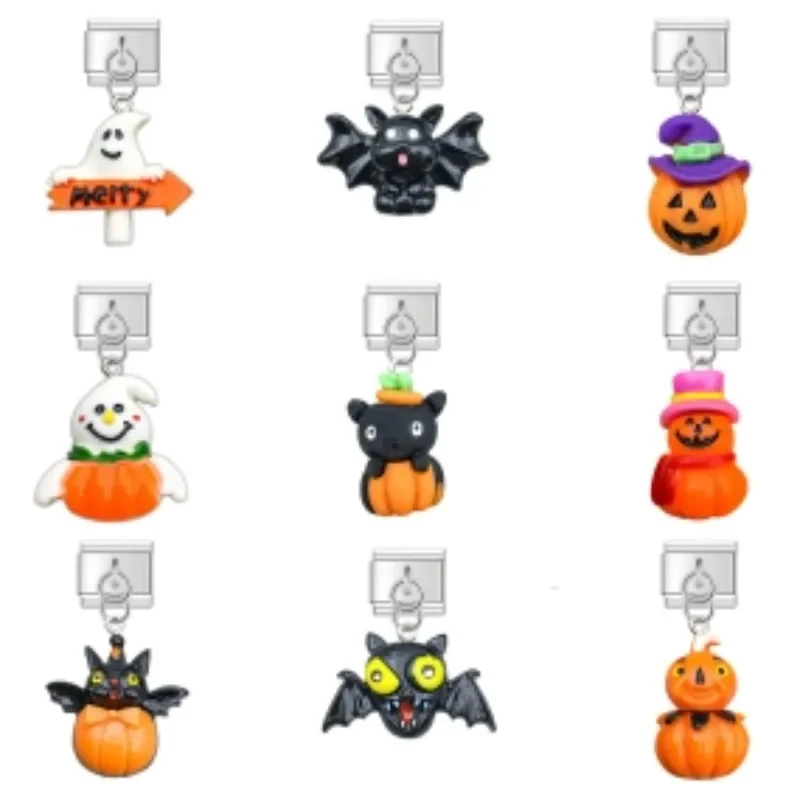 2024 New Halloween Themed Resin 3D Elastic Italian Charm Links Fit 9mm Modular Stainless Steel Modular Bracelet Making Jewellry