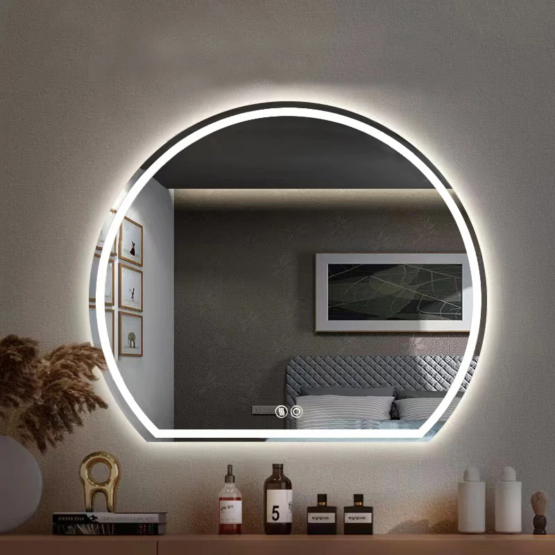 Half Circle Intelligent Dressing Table Bathroom Mmirror Wall Mounted Cloakroom LED Illuminated Makeup Mirrors Home Decoration