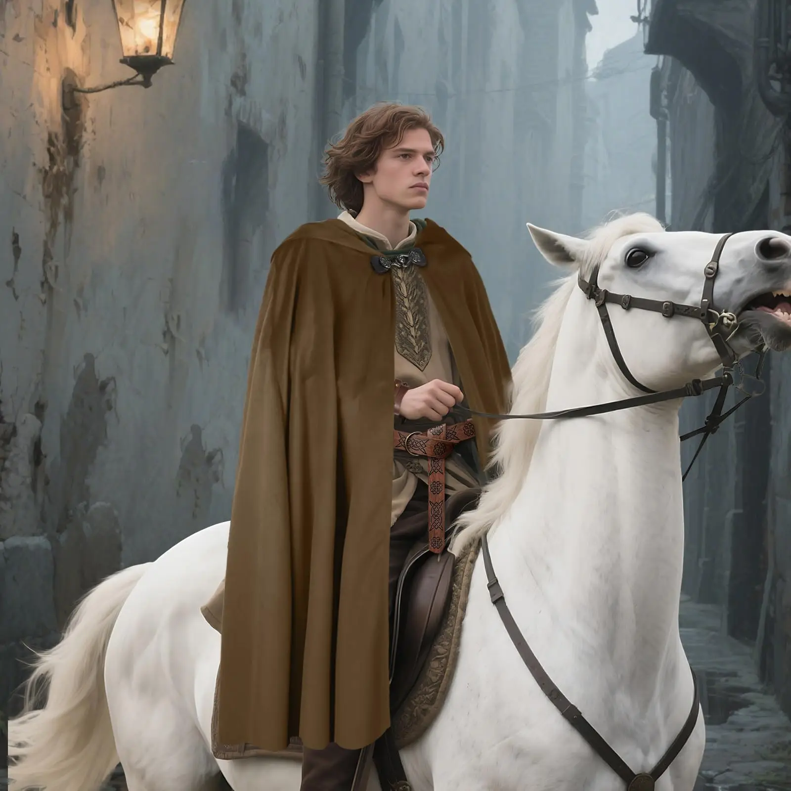 Średniowieczny płaszcz z kapturem Renesansowy aksamitny płaszcz z pasem wikingowskim Skórzane ochraniacze na ramiona Akcesoria do kostiumów dla dorosłych na Halloween