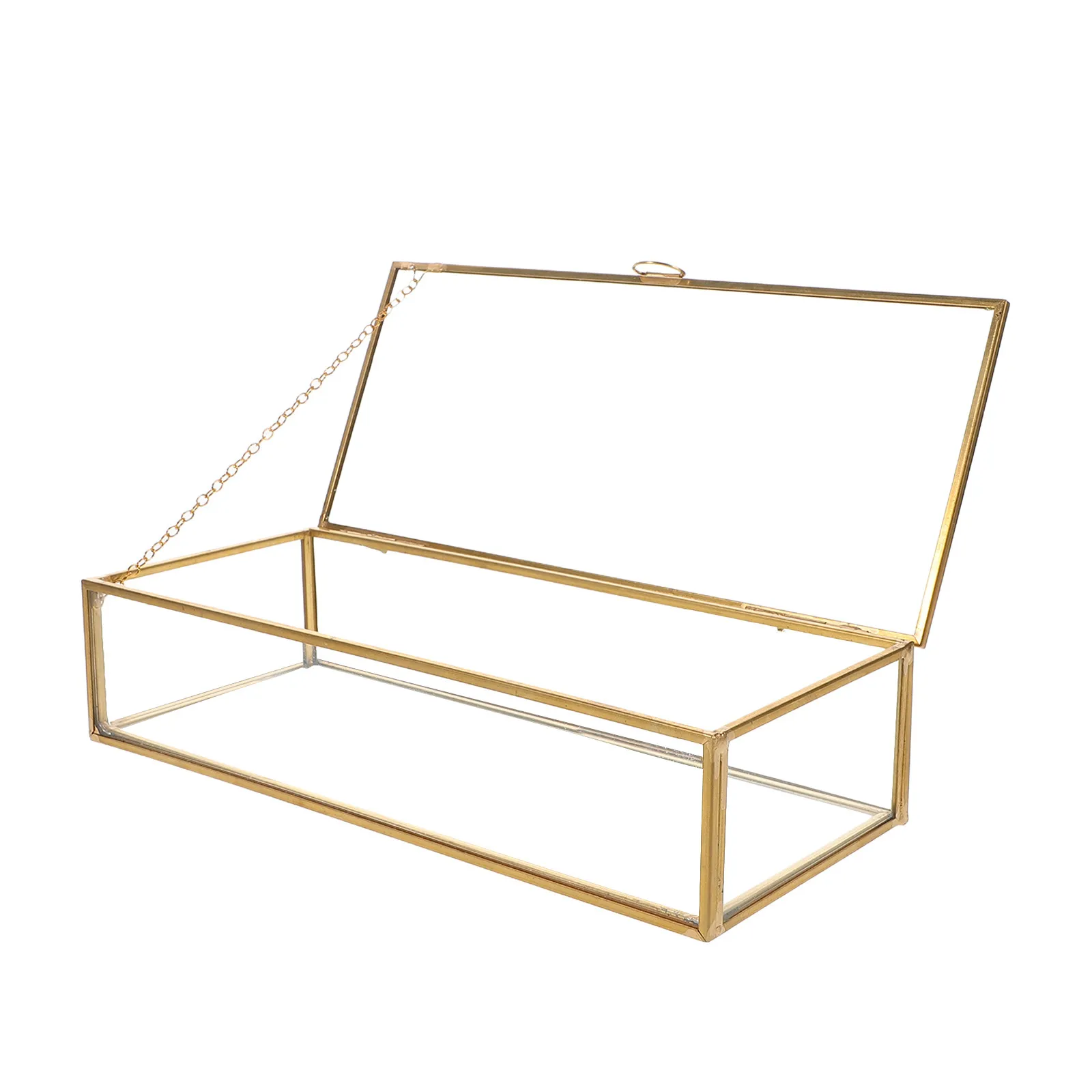 Retro Glass Jewelry Box Rectangle Vintage Keepsake Lidded Organizer Display Case Decorative Storage for Rings Bracelets Vanity